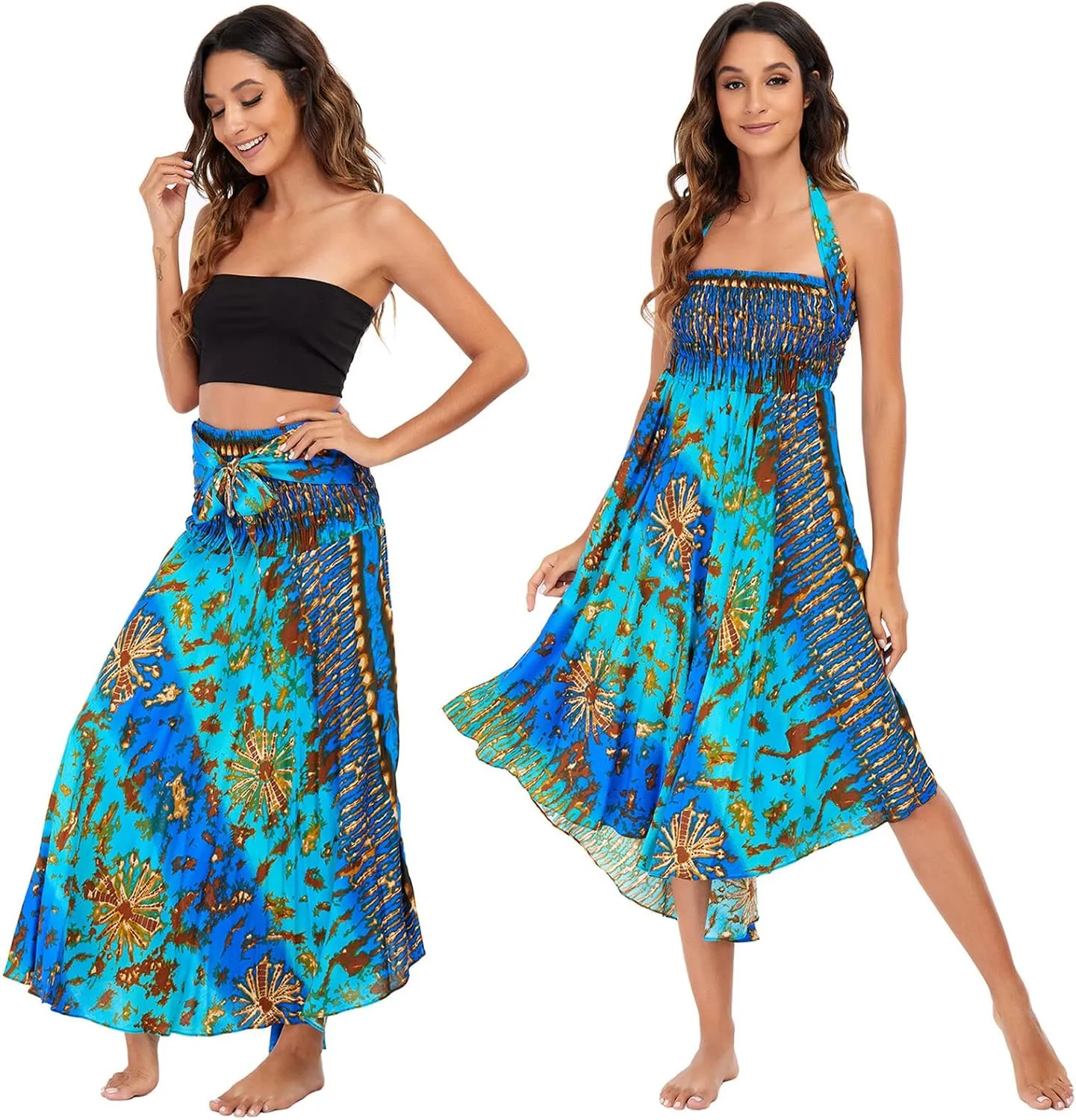 FEOYA Hippie Skirt Boho Skirts for Women Long Gypsy Dress Summer Beach Bohemian Maxi Skirt 2-in-1 Hippy Clothing