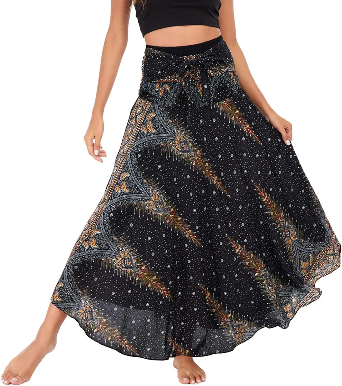 FEOYA Hippie Skirt Boho Skirts for Women Long Gypsy Dress Summer Beach Bohemian Maxi Skirt 2-in-1 Hippy Clothing