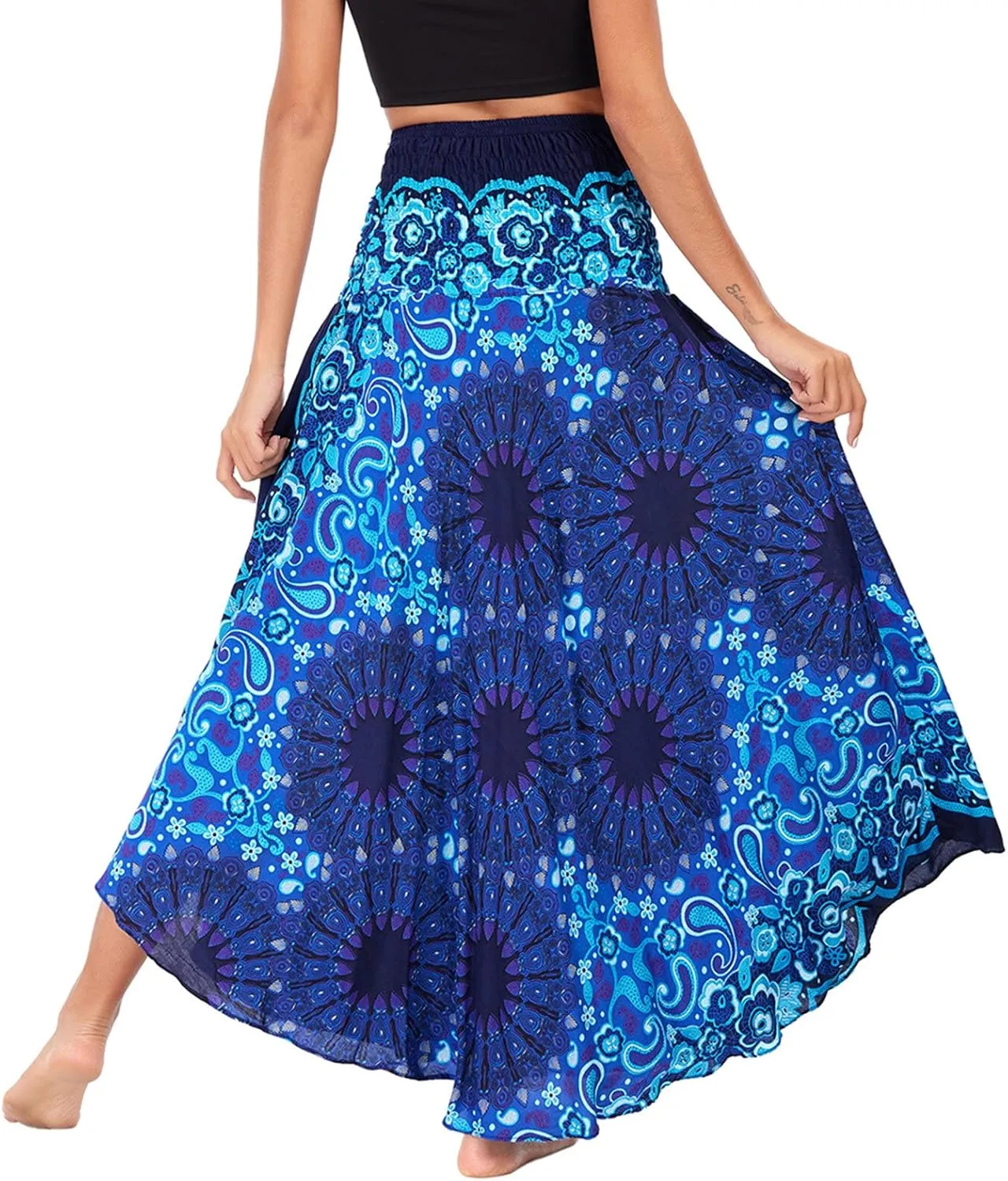 FEOYA Hippie Skirt Boho Skirts for Women Long Gypsy Dress Summer Beach Bohemian Maxi Skirt 2-in-1 Hippy Clothing