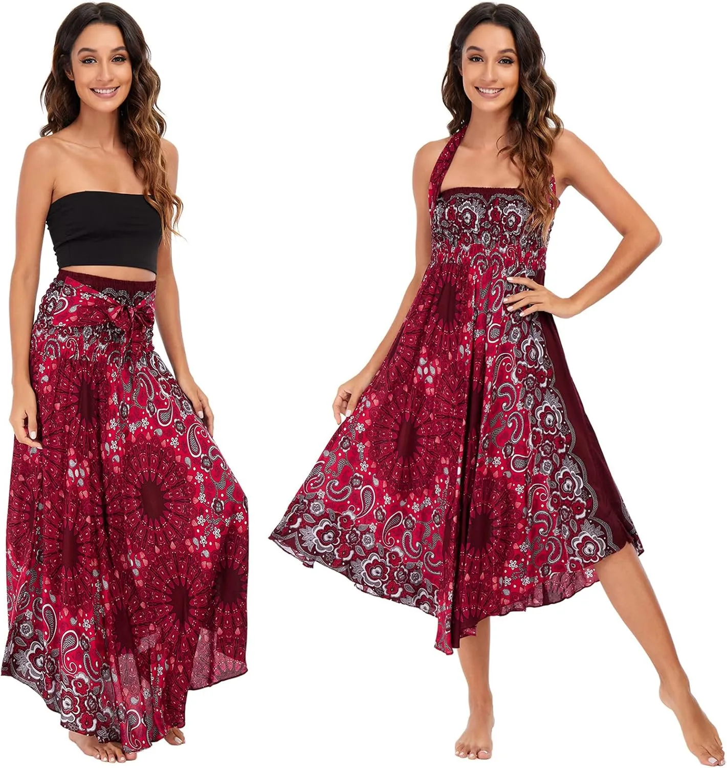 FEOYA Hippie Skirt Boho Skirts for Women Long Gypsy Dress Summer Beach Bohemian Maxi Skirt 2-in-1 Hippy Clothing