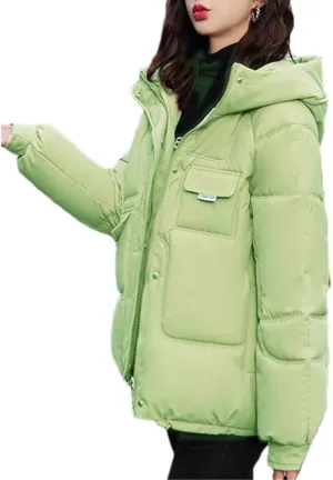 Fjnbbiot Autumn Winter Hooded Down Cotton-Padded Jacket Jacket Women Overcoat Warm Parker Coat Korean Loose Short Bread Clothes Light EN8 M