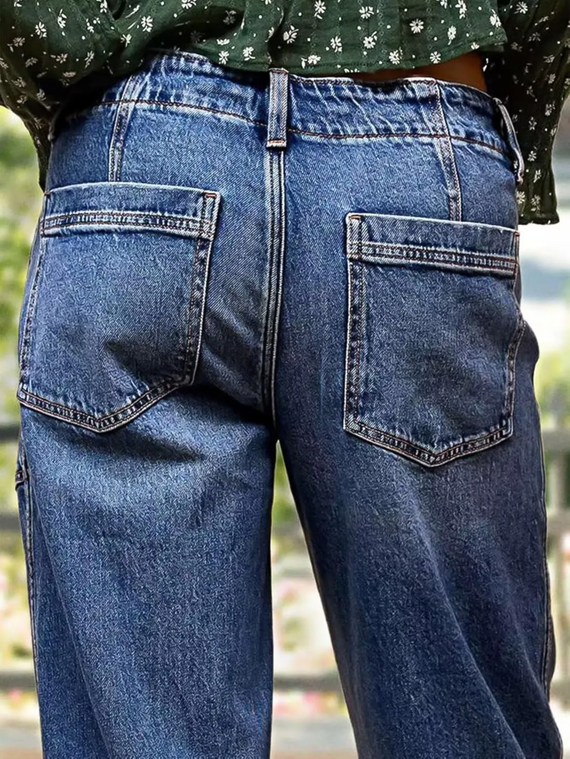 Flamingals Womens Chic Stylish Mid Waist Wash Drawstring Stitch Detail Carrot Jeans
