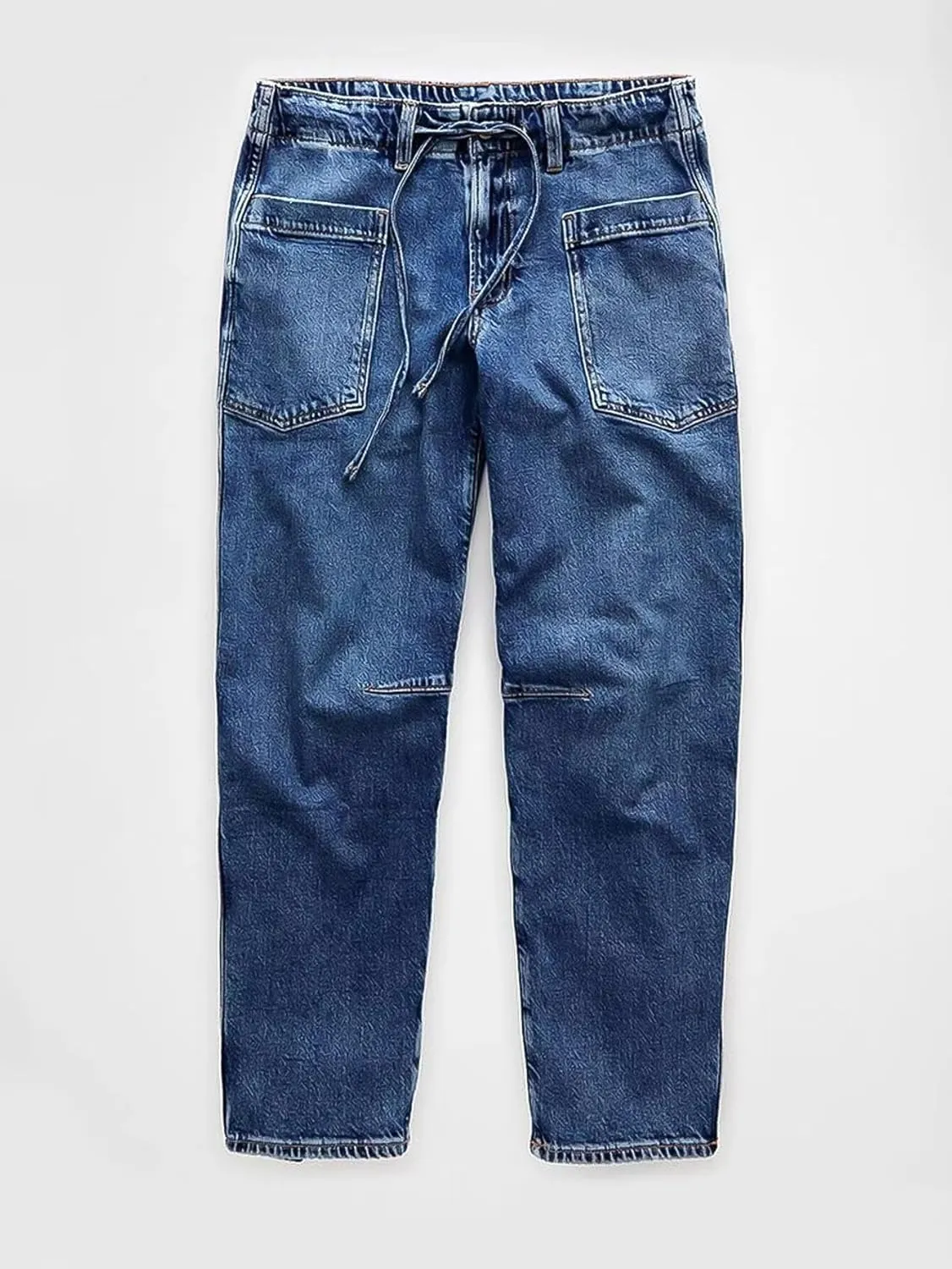 Flamingals Womens Chic Stylish Mid Waist Wash Drawstring Stitch Detail Carrot Jeans