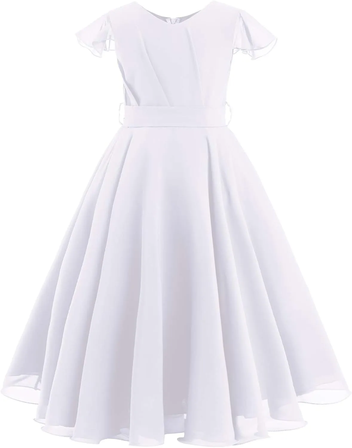 Flower Girl Chiffon A-line Dresses Wedding Junior Bridesmaid Party Princess Pageant Communion Maxi Gowns with Belt