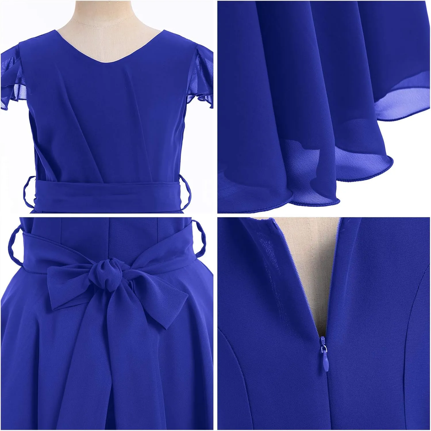 Flower Girl Chiffon A-line Dresses Wedding Junior Bridesmaid Party Princess Pageant Communion Maxi Gowns with Belt
