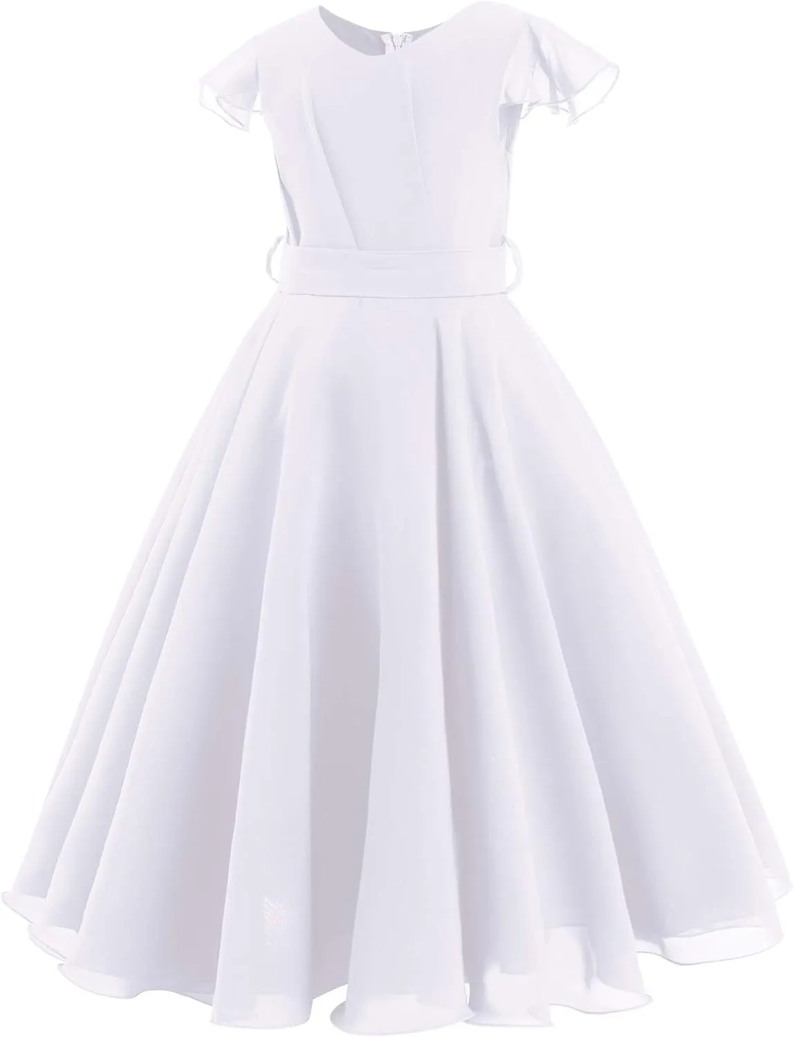 Flower Girl Chiffon A-line Dresses Wedding Junior Bridesmaid Party Princess Pageant Communion Maxi Gowns with Belt