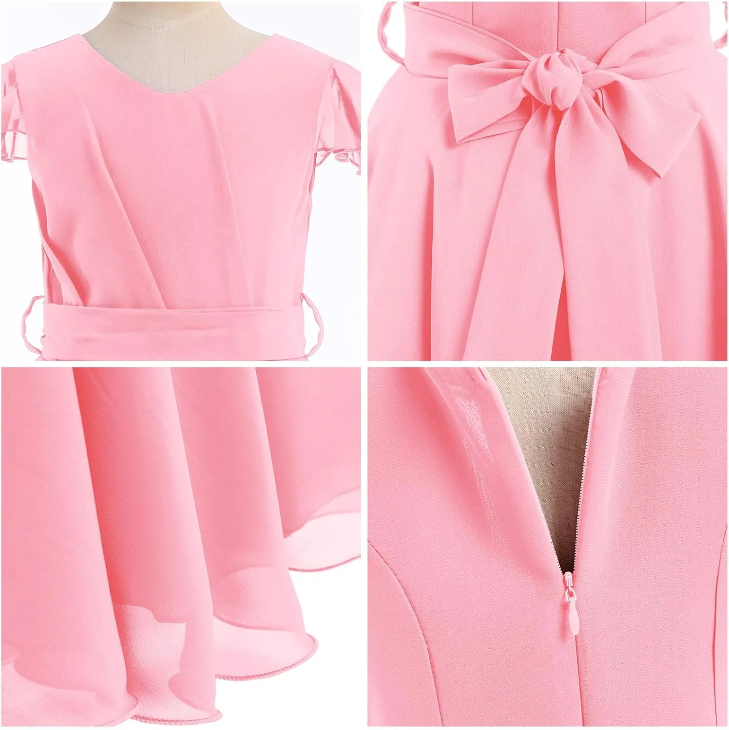 Flower Girl Chiffon A-line Dresses Wedding Junior Bridesmaid Party Princess Pageant Communion Maxi Gowns with Belt