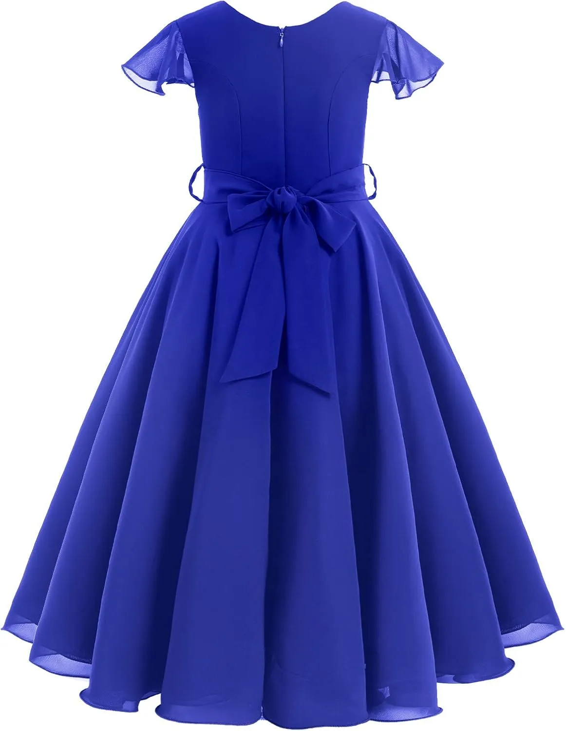 Flower Girl Chiffon A-line Dresses Wedding Junior Bridesmaid Party Princess Pageant Communion Maxi Gowns with Belt