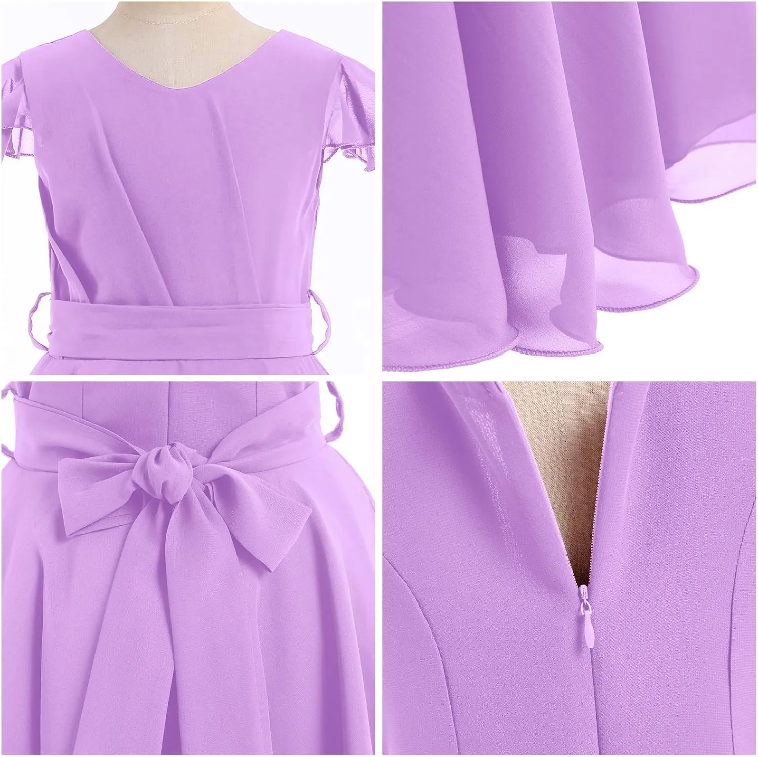Flower Girl Chiffon A-line Dresses Wedding Junior Bridesmaid Party Princess Pageant Communion Maxi Gowns with Belt