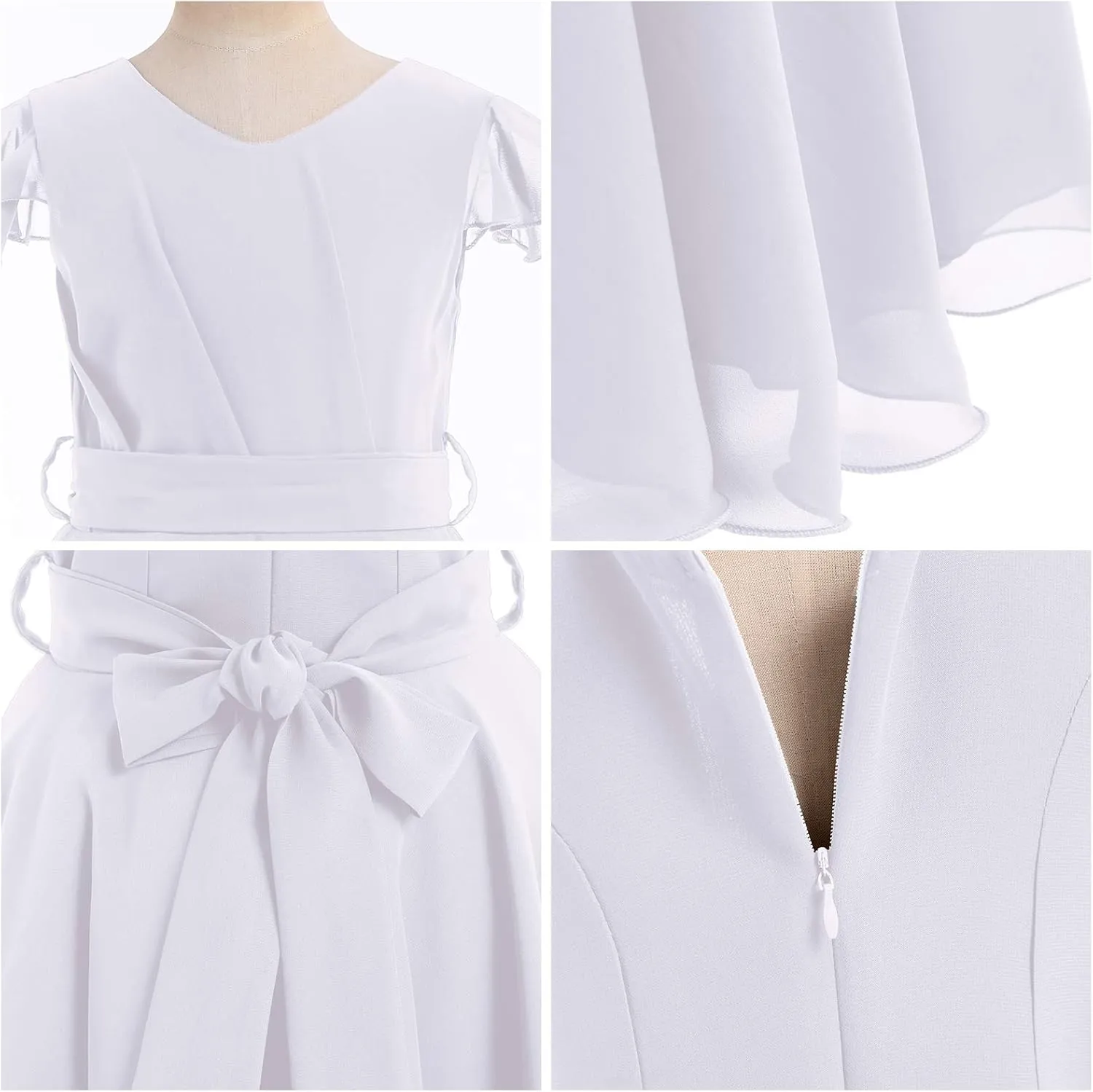 Flower Girl Chiffon A-line Dresses Wedding Junior Bridesmaid Party Princess Pageant Communion Maxi Gowns with Belt