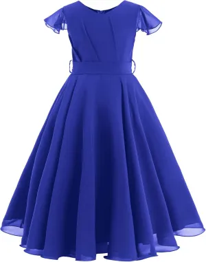 Flower Girl Chiffon A-line Dresses Wedding Junior Bridesmaid Party Princess Pageant Communion Maxi Gowns with Belt