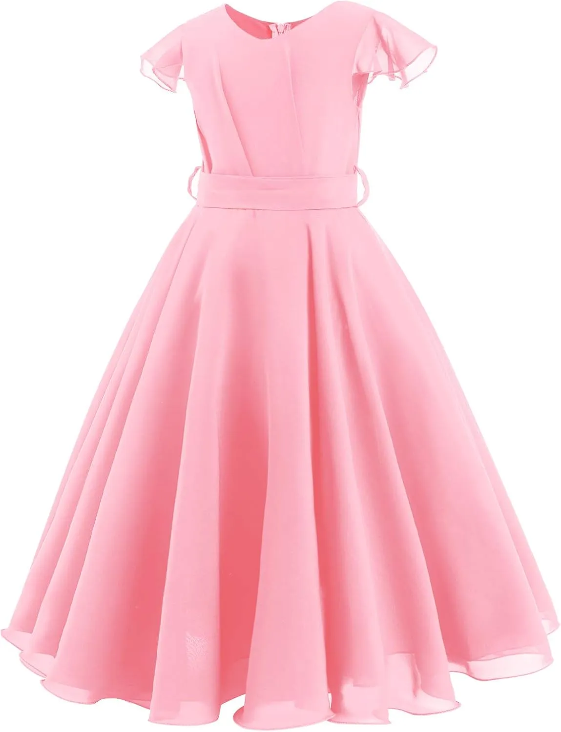 Flower Girl Chiffon A-line Dresses Wedding Junior Bridesmaid Party Princess Pageant Communion Maxi Gowns with Belt