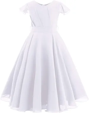 Flower Girl Chiffon A-line Dresses Wedding Junior Bridesmaid Party Princess Pageant Communion Maxi Gowns with Belt