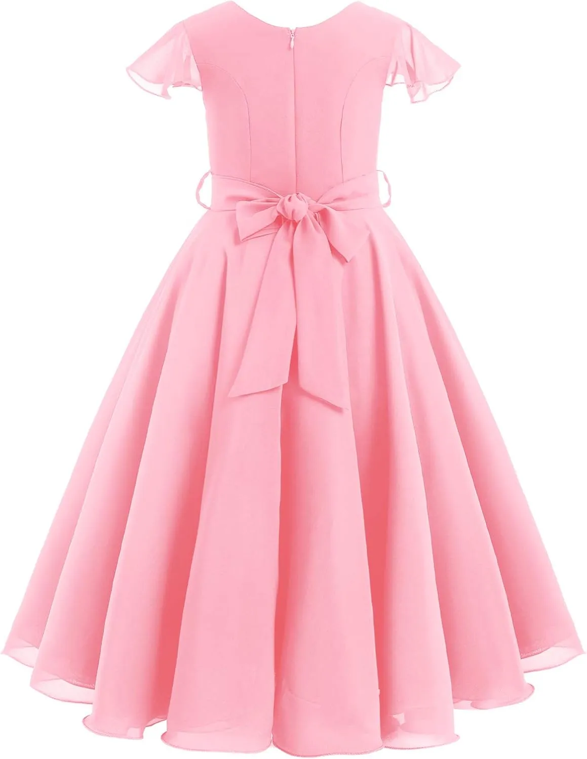 Flower Girl Chiffon A-line Dresses Wedding Junior Bridesmaid Party Princess Pageant Communion Maxi Gowns with Belt