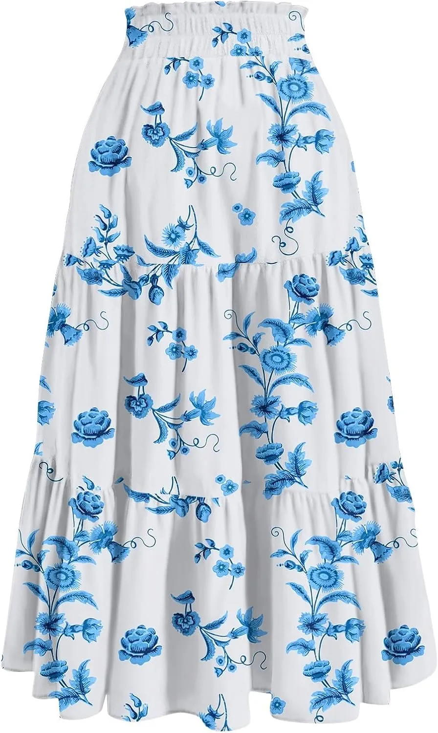 Flower Maxi Skirts for Women Summer Comfy A-Line Flowy Swing Tiered Skirt Trendy Vacation Beach Clothes