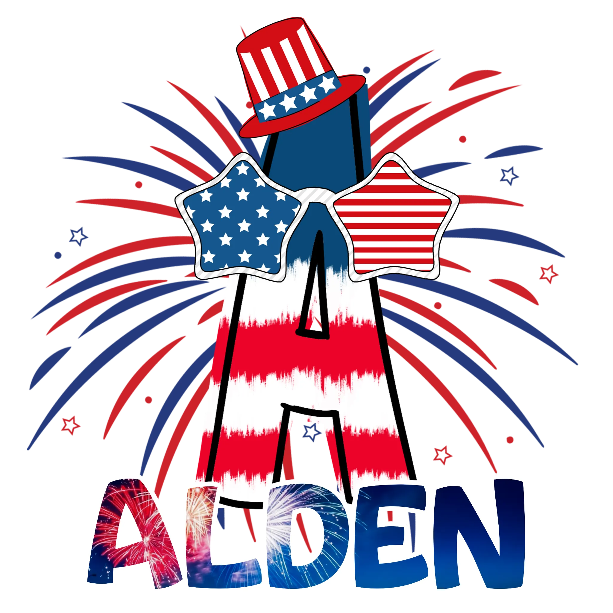 Fourth of July Initial Hat & Sunglasses Tees (Adult Sizes) *multiple color and pattern options*