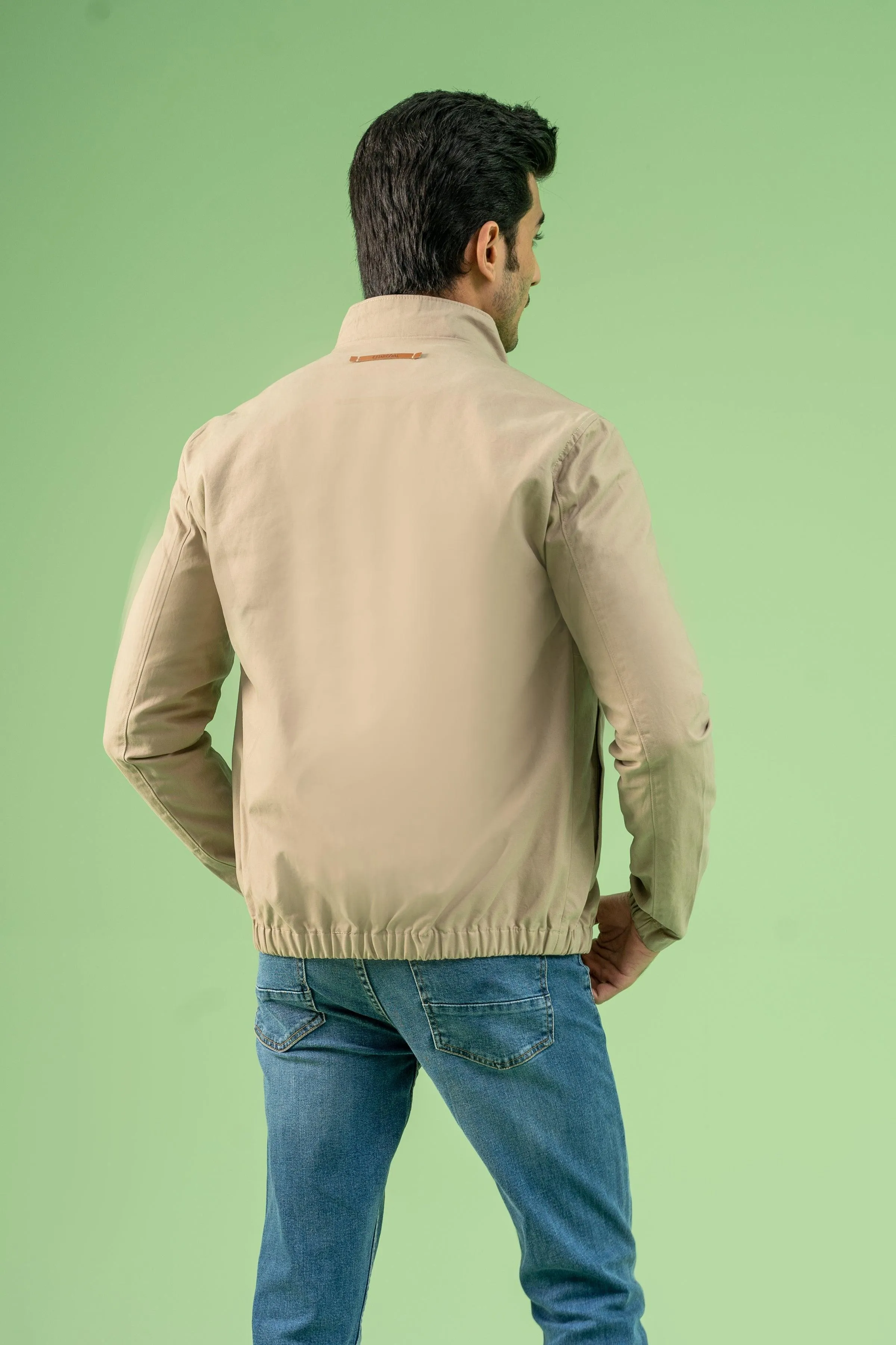 FULL SLEEVE BOTTOM ELASTICATED COTTON JACKET LIGHT KHAKI