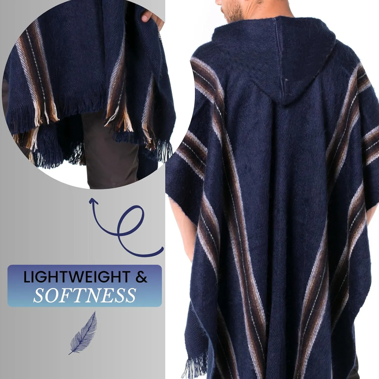 Gamboa Alpaca Poncho for Mens Pancho Mexican Hooded Cowboy and Western Ponchos Adult Blanket