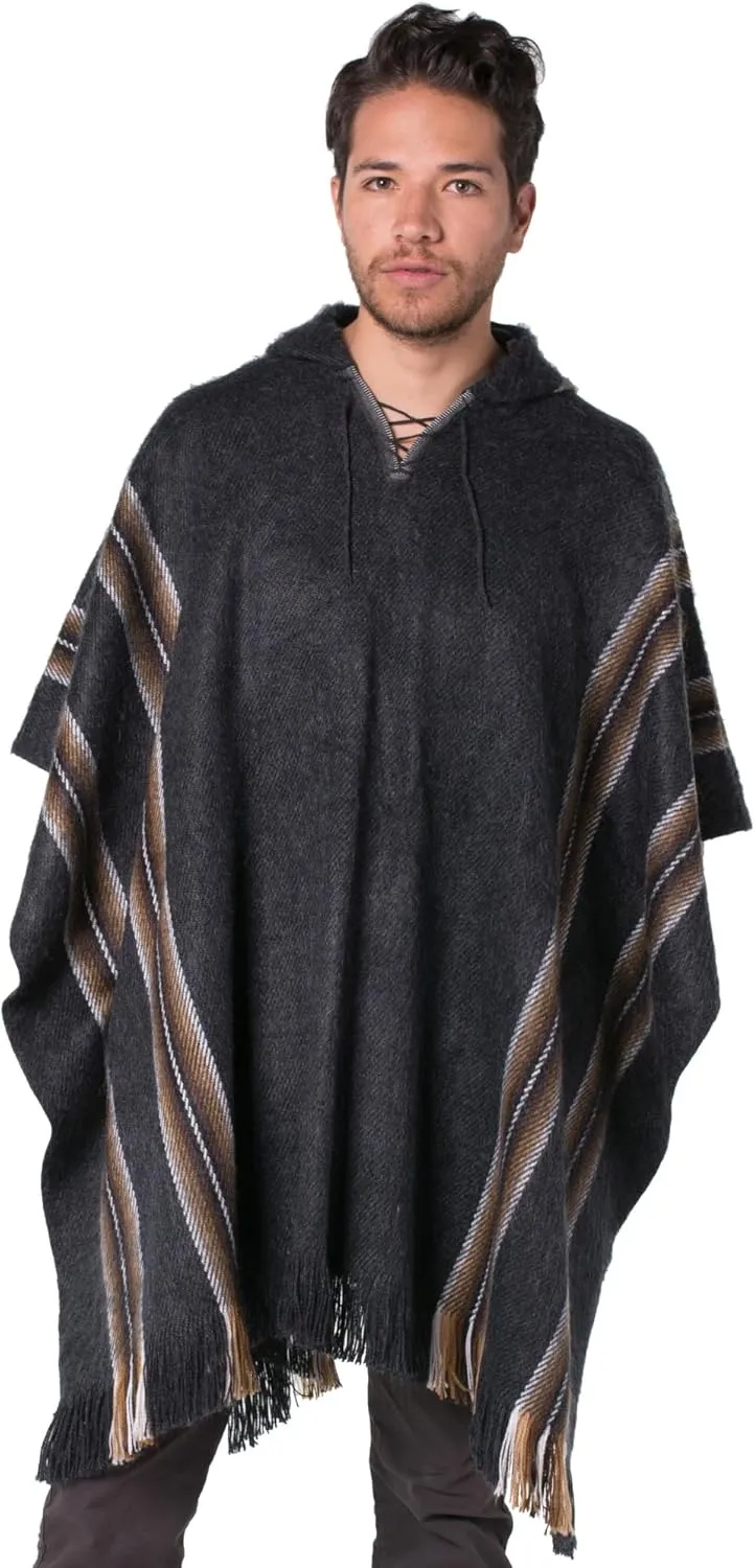 Gamboa Alpaca Poncho for Mens Pancho Mexican Hooded Cowboy and Western Ponchos Adult Blanket