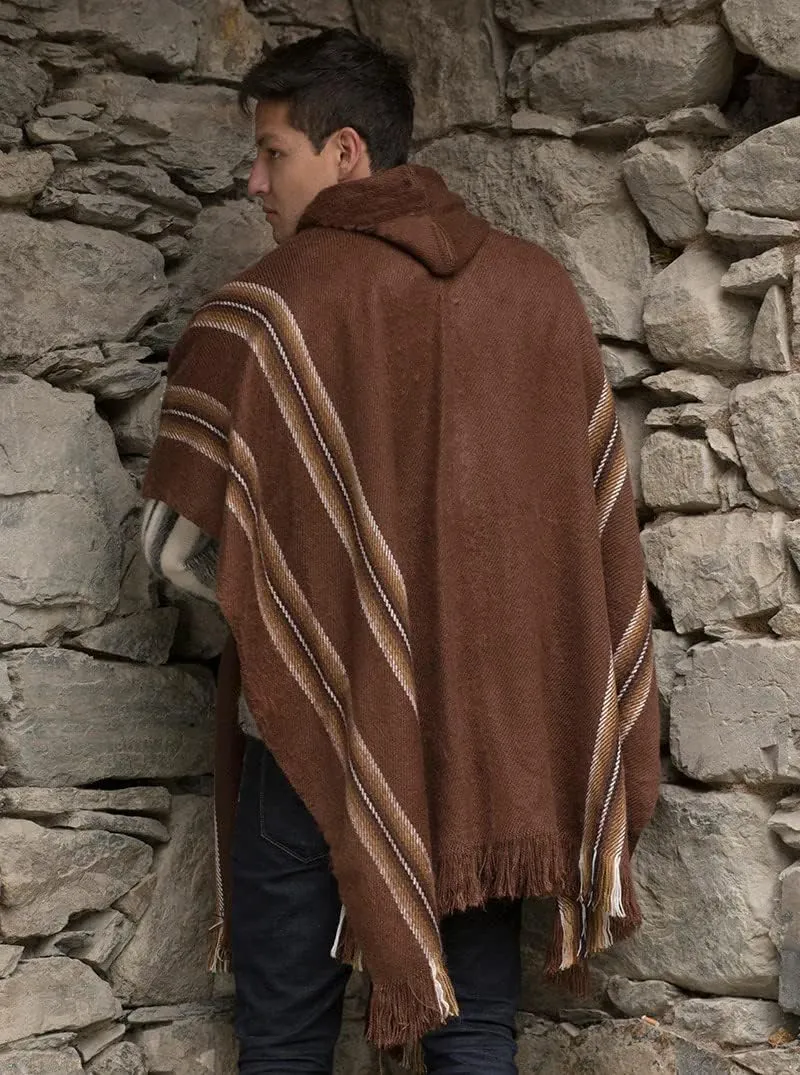 Gamboa Alpaca Poncho for Mens Pancho Mexican Hooded Cowboy and Western Ponchos Adult Blanket