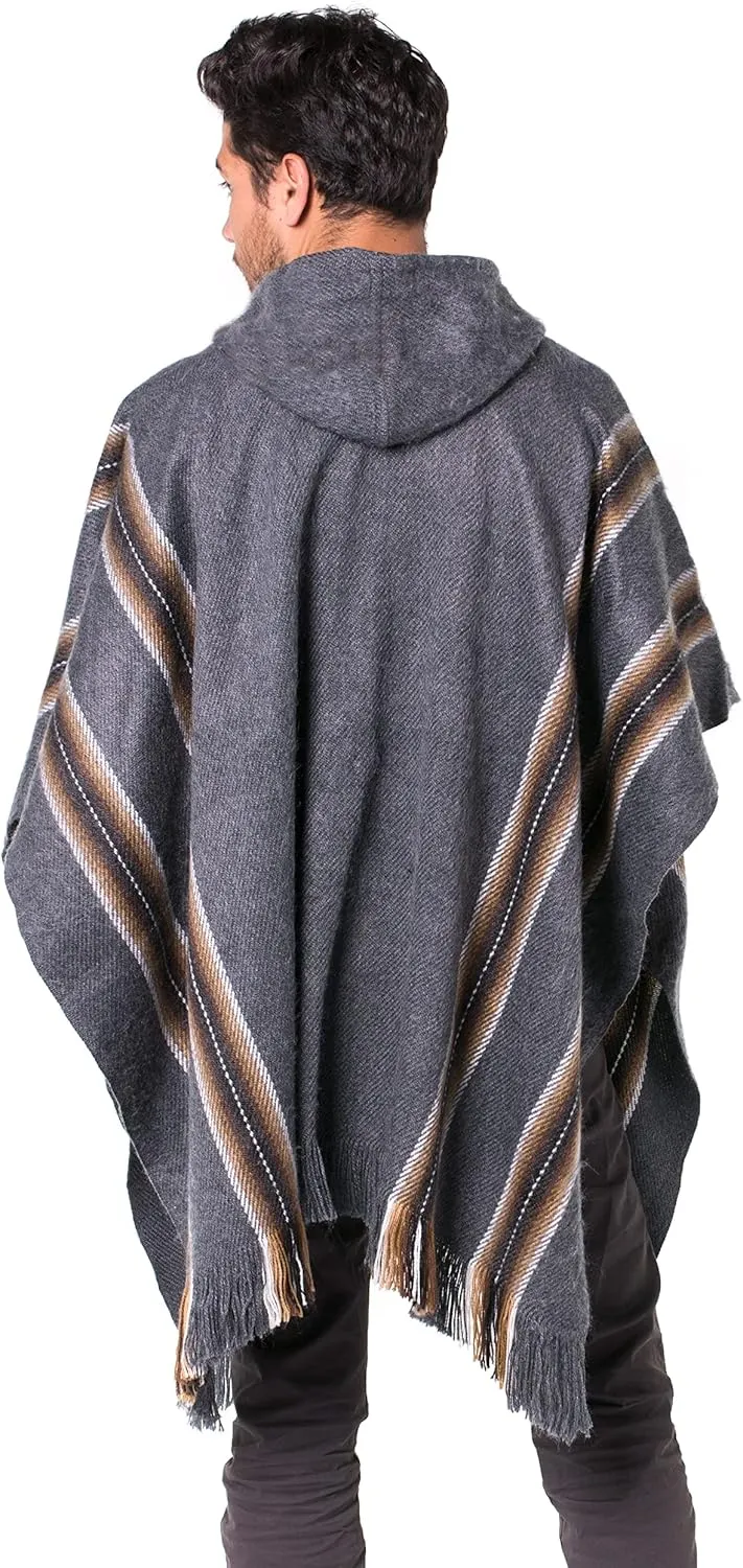 Gamboa Alpaca Poncho for Mens Pancho Mexican Hooded Cowboy and Western Ponchos Adult Blanket