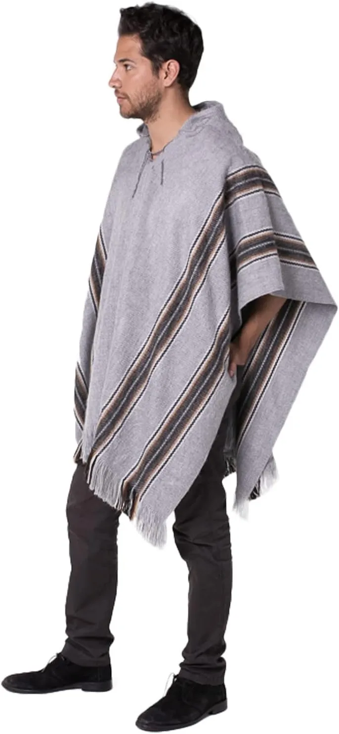Gamboa Alpaca Poncho for Mens Pancho Mexican Hooded Cowboy and Western Ponchos Adult Blanket