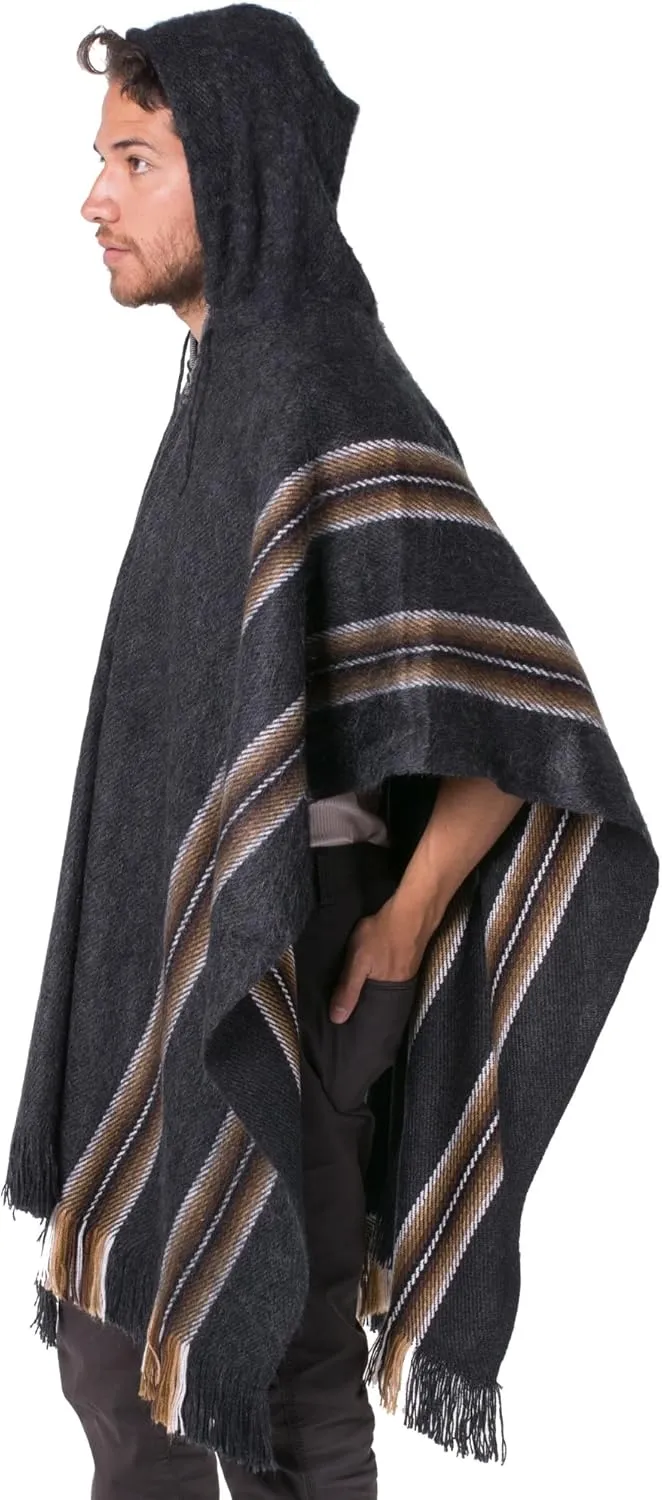 Gamboa Alpaca Poncho for Mens Pancho Mexican Hooded Cowboy and Western Ponchos Adult Blanket