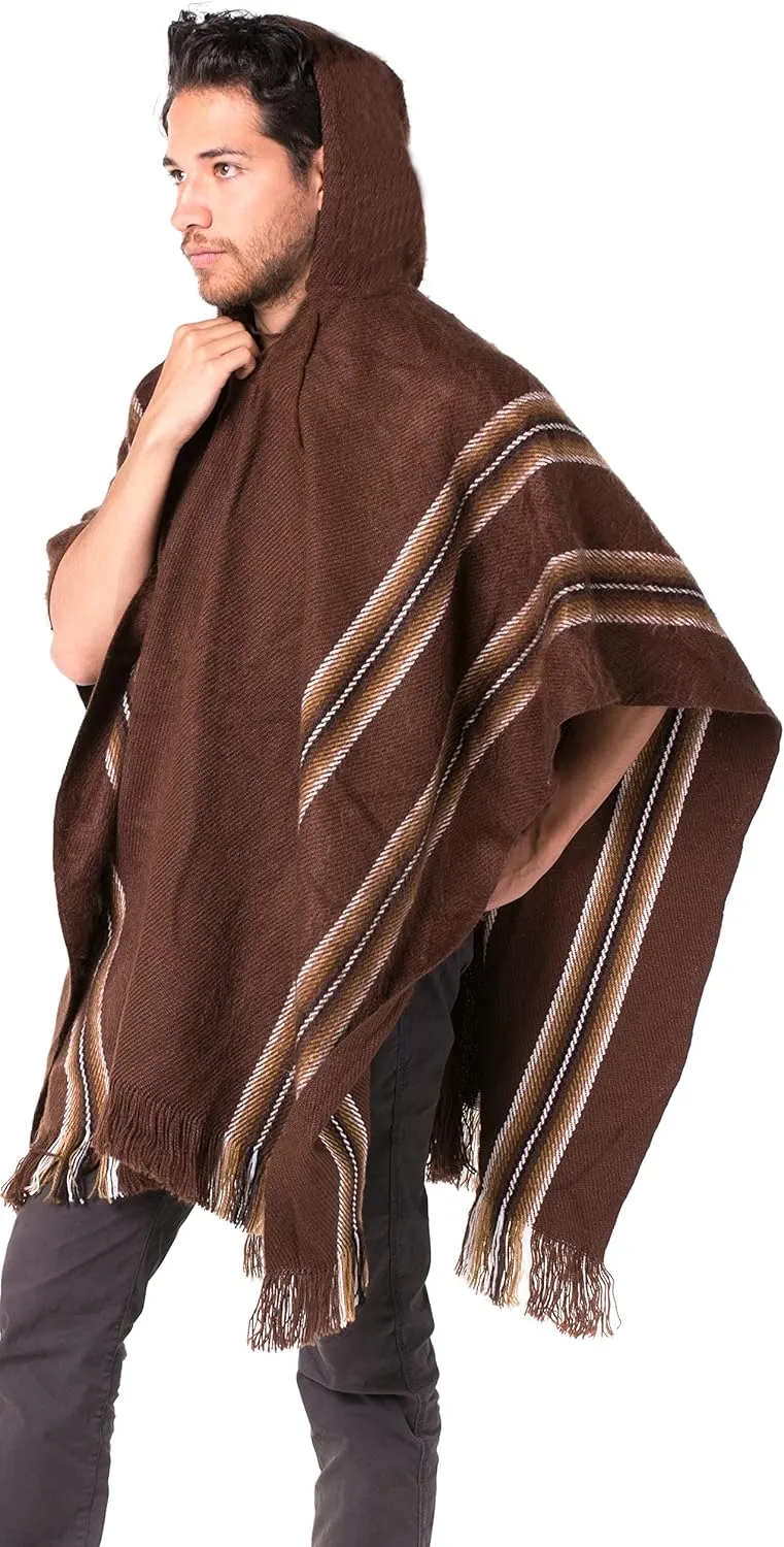 Gamboa Alpaca Poncho for Mens Pancho Mexican Hooded Cowboy and Western Ponchos Adult Blanket
