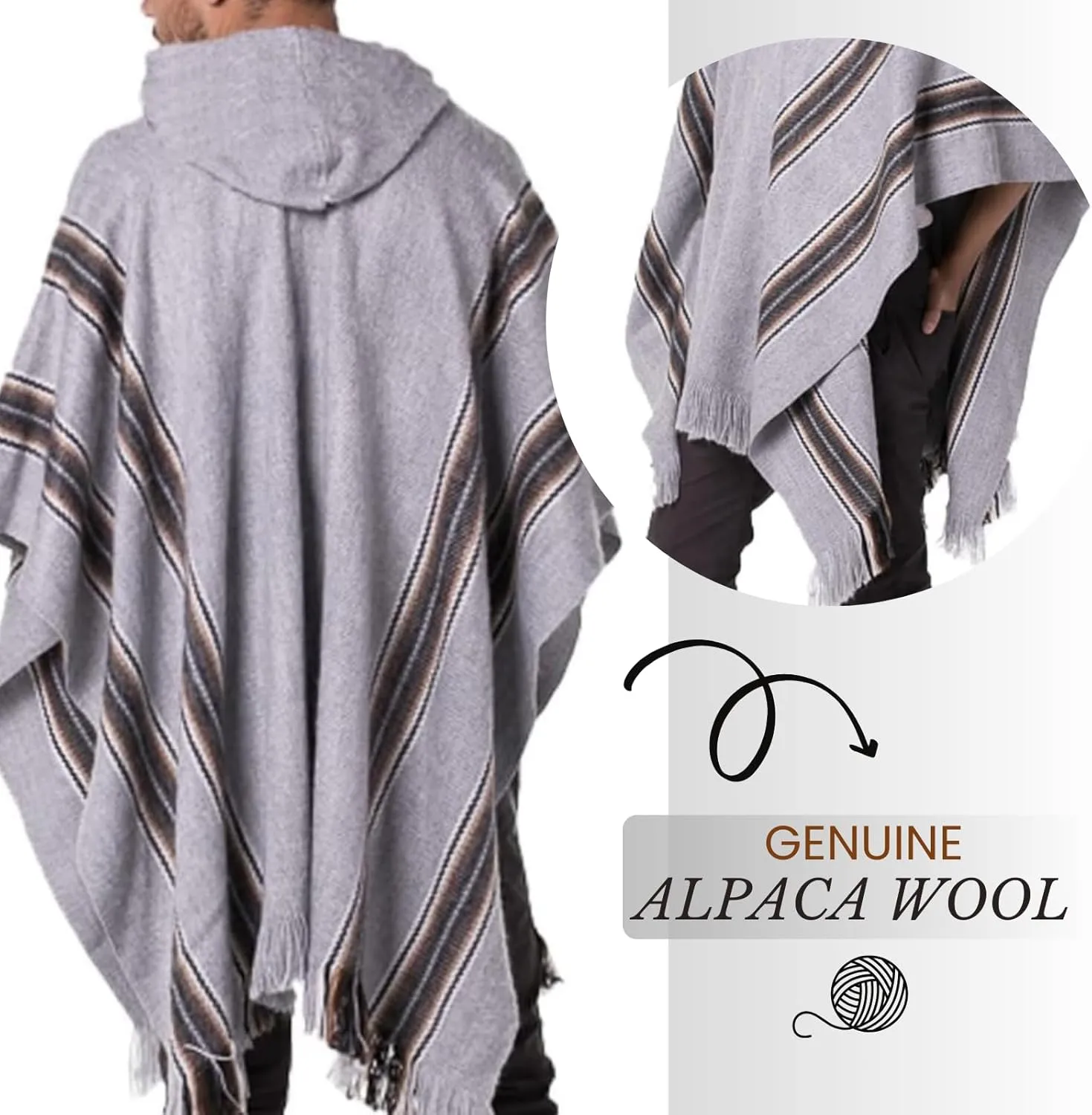 Gamboa Alpaca Poncho for Mens Pancho Mexican Hooded Cowboy and Western Ponchos Adult Blanket