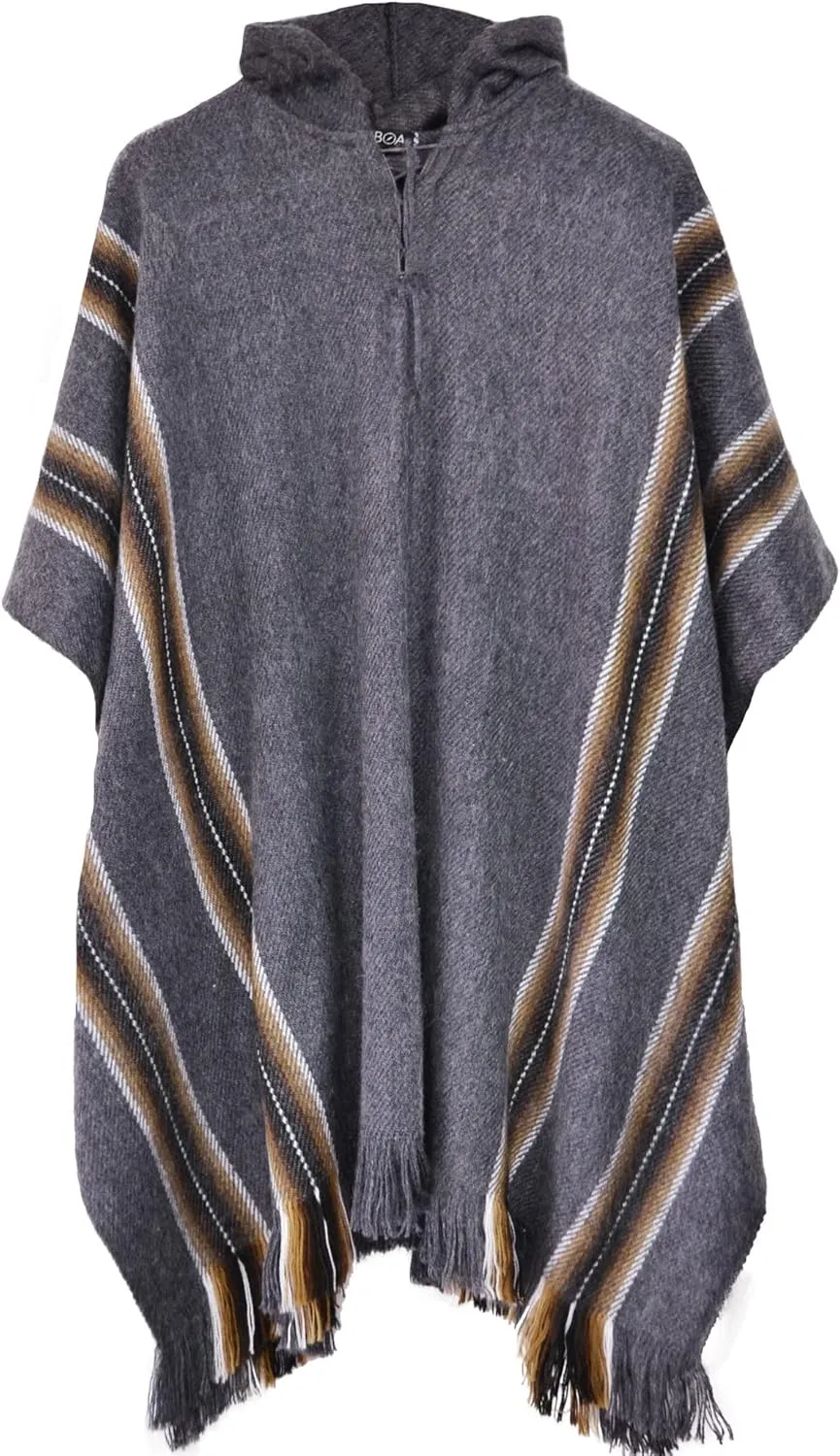 Gamboa Alpaca Poncho for Mens Pancho Mexican Hooded Cowboy and Western Ponchos Adult Blanket
