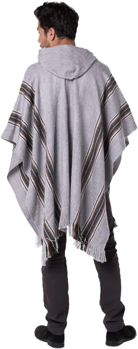 Gamboa Alpaca Poncho for Mens Pancho Mexican Hooded Cowboy and Western Ponchos Adult Blanket