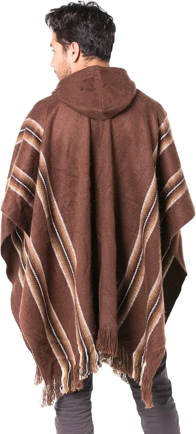 Gamboa Alpaca Poncho for Mens Pancho Mexican Hooded Cowboy and Western Ponchos Adult Blanket