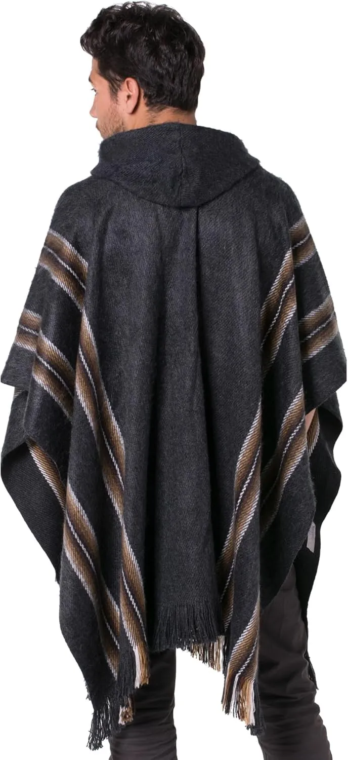 Gamboa Alpaca Poncho for Mens Pancho Mexican Hooded Cowboy and Western Ponchos Adult Blanket