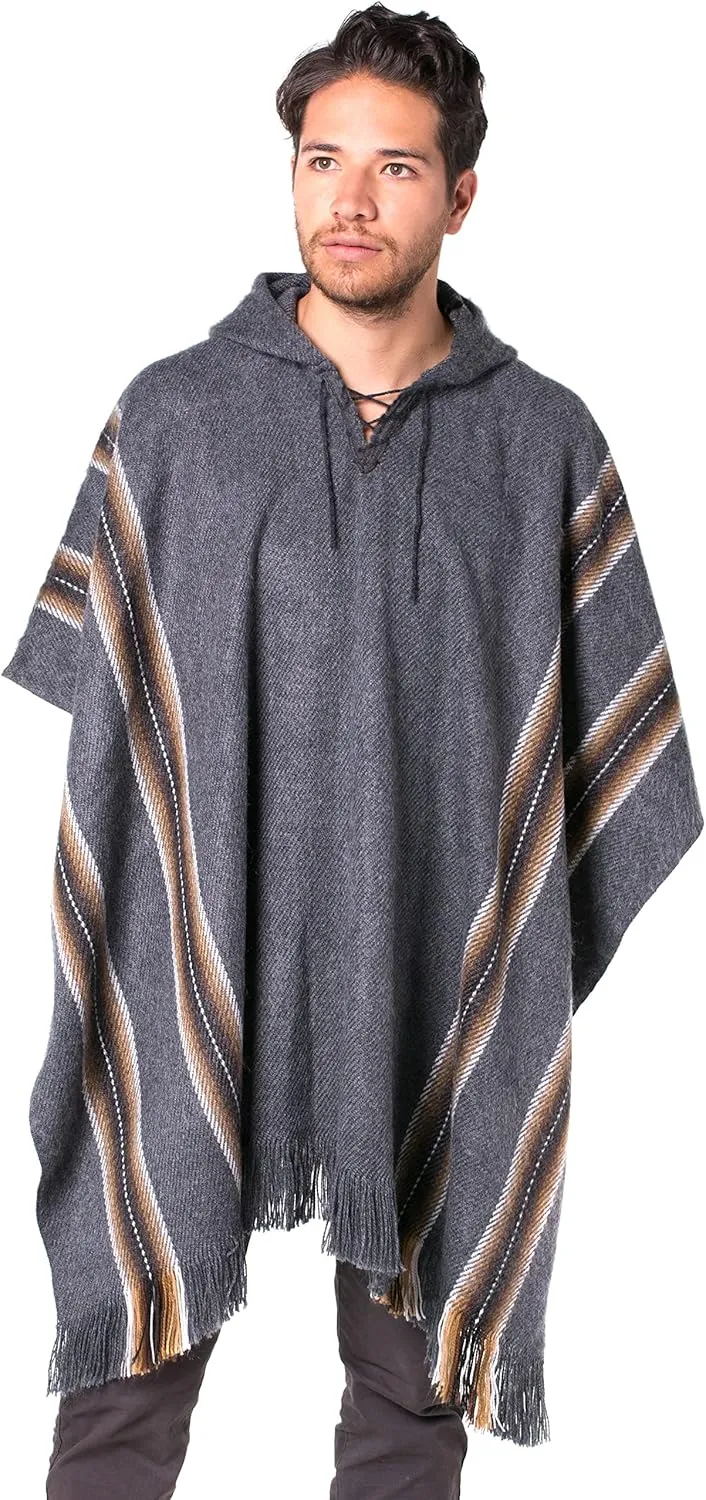 Gamboa Alpaca Poncho for Mens Pancho Mexican Hooded Cowboy and Western Ponchos Adult Blanket