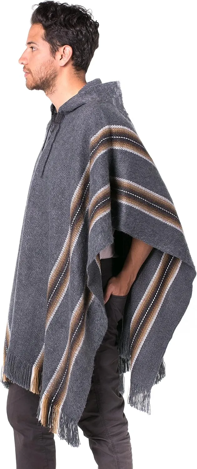 Gamboa Alpaca Poncho for Mens Pancho Mexican Hooded Cowboy and Western Ponchos Adult Blanket