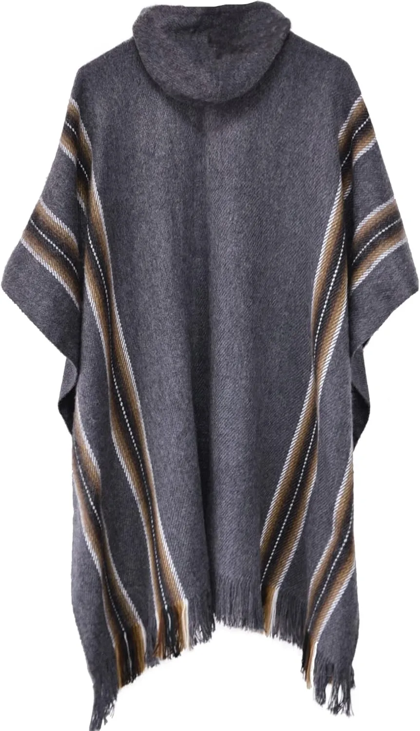 Gamboa Alpaca Poncho for Mens Pancho Mexican Hooded Cowboy and Western Ponchos Adult Blanket