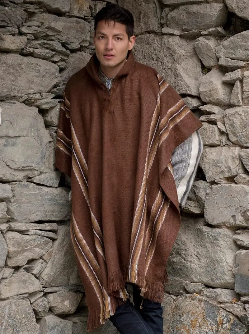 Gamboa Alpaca Poncho for Mens Pancho Mexican Hooded Cowboy and Western Ponchos Adult Blanket
