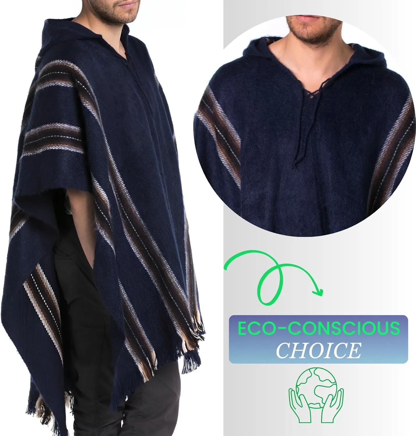 Gamboa Alpaca Poncho for Mens Pancho Mexican Hooded Cowboy and Western Ponchos Adult Blanket