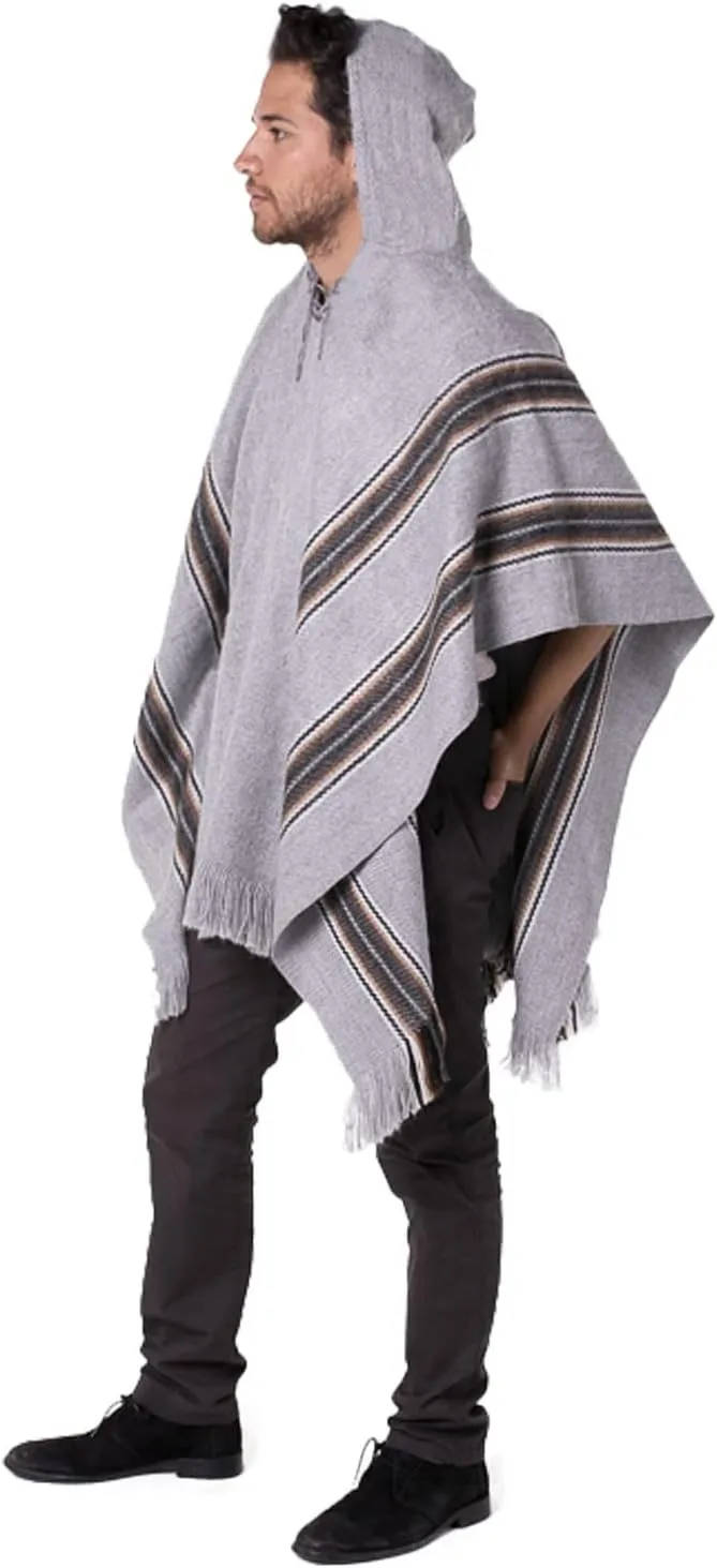 Gamboa Alpaca Poncho for Mens Pancho Mexican Hooded Cowboy and Western Ponchos Adult Blanket
