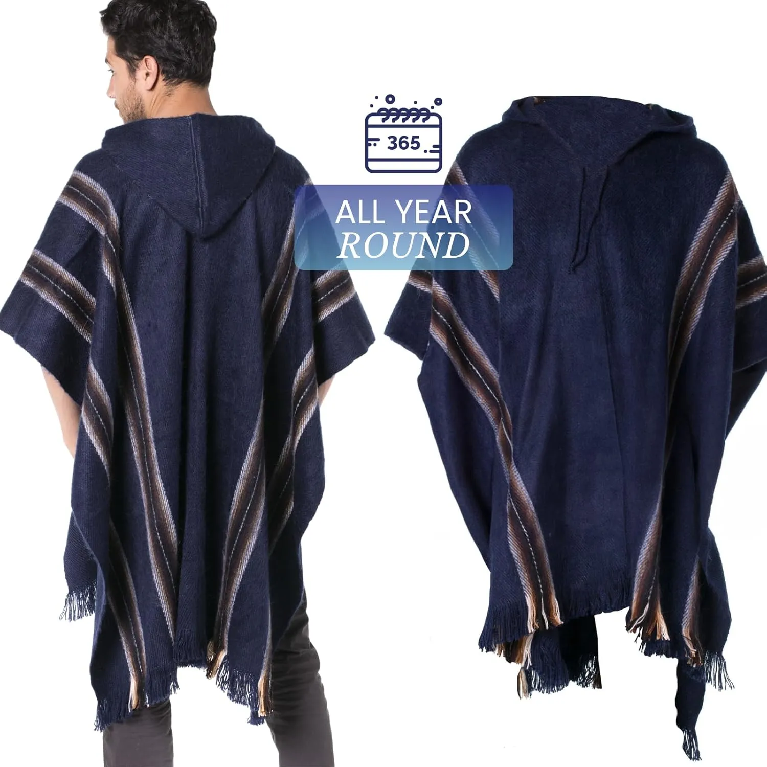 Gamboa Alpaca Poncho for Mens Pancho Mexican Hooded Cowboy and Western Ponchos Adult Blanket