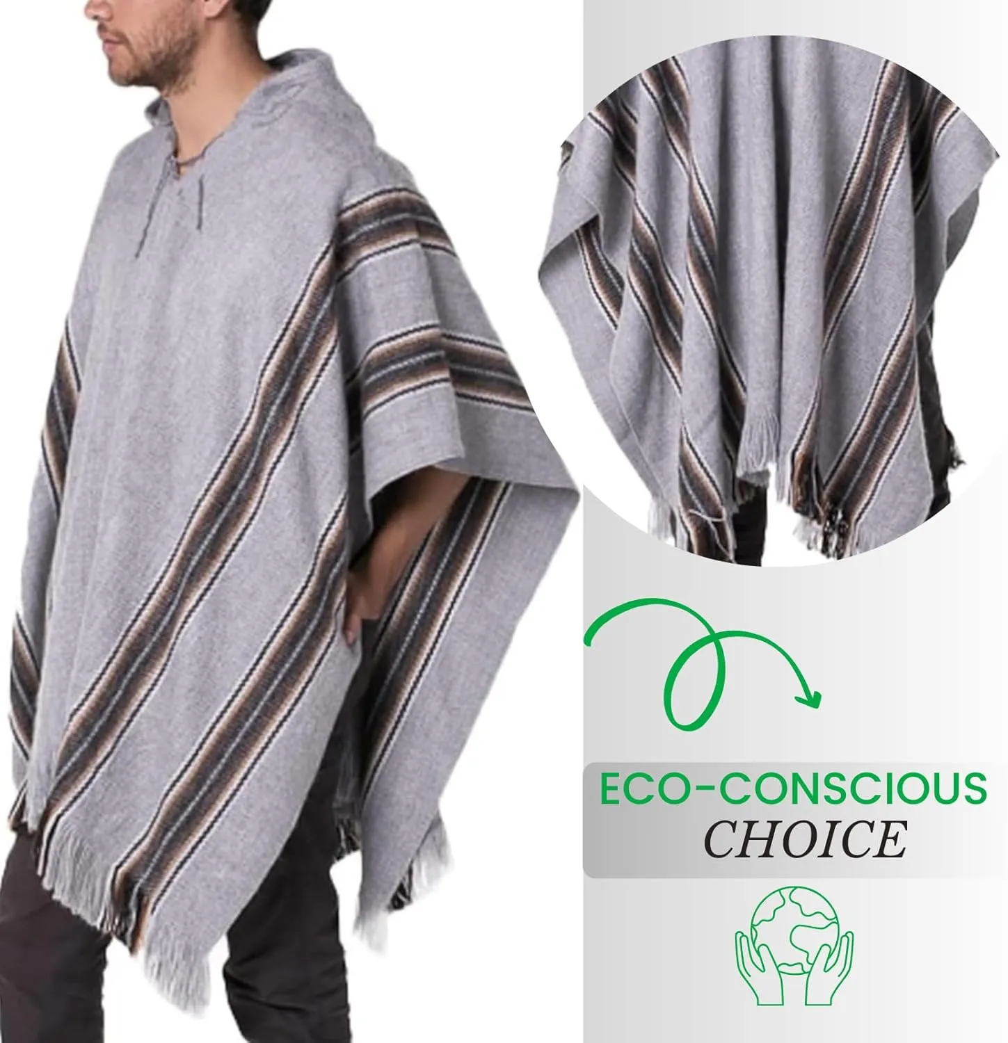 Gamboa Alpaca Poncho for Mens Pancho Mexican Hooded Cowboy and Western Ponchos Adult Blanket