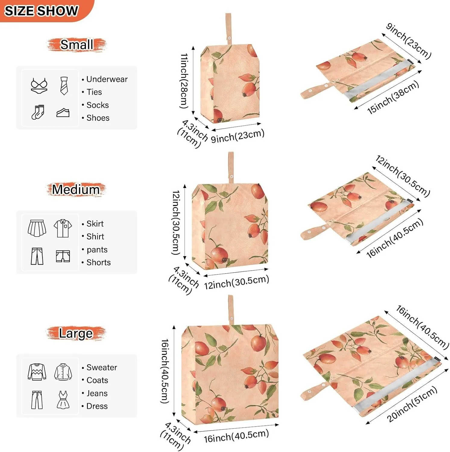 Garment Bag Closet Storage, Luggage Space Saver, Fresh Rose Hip Fruit Terracotta, Waterproof, 3 Set Travel Packing Cubes For Suitcases,Organizadores De Maletas Para
