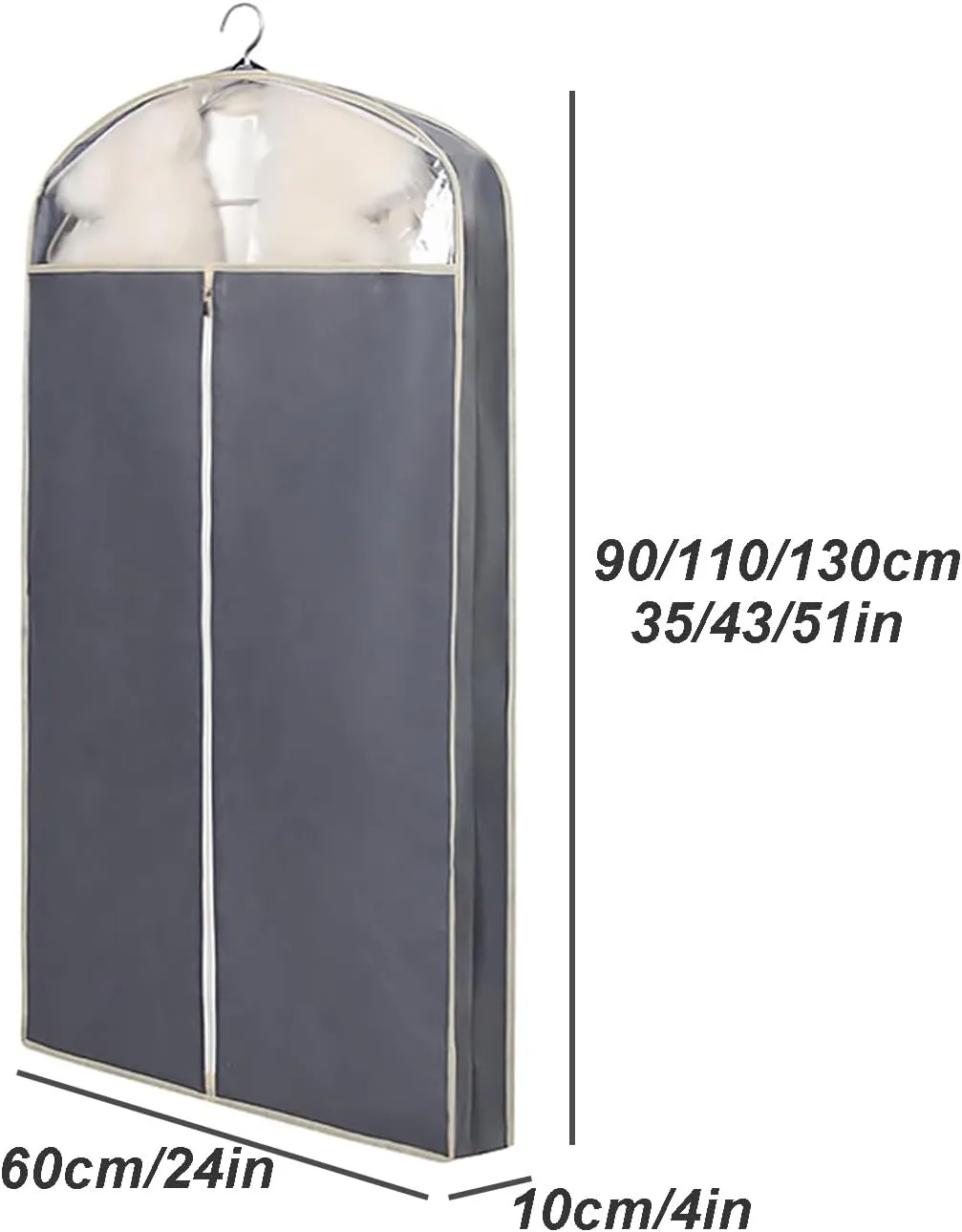 Garment Bags for Hanging Clothes, Clear Window Dress Bag, Enclosed Closet Winter Clothes Storage, Clothes Covers Protecting Dusts(Gray,60x10x110cm/24x4x43in)