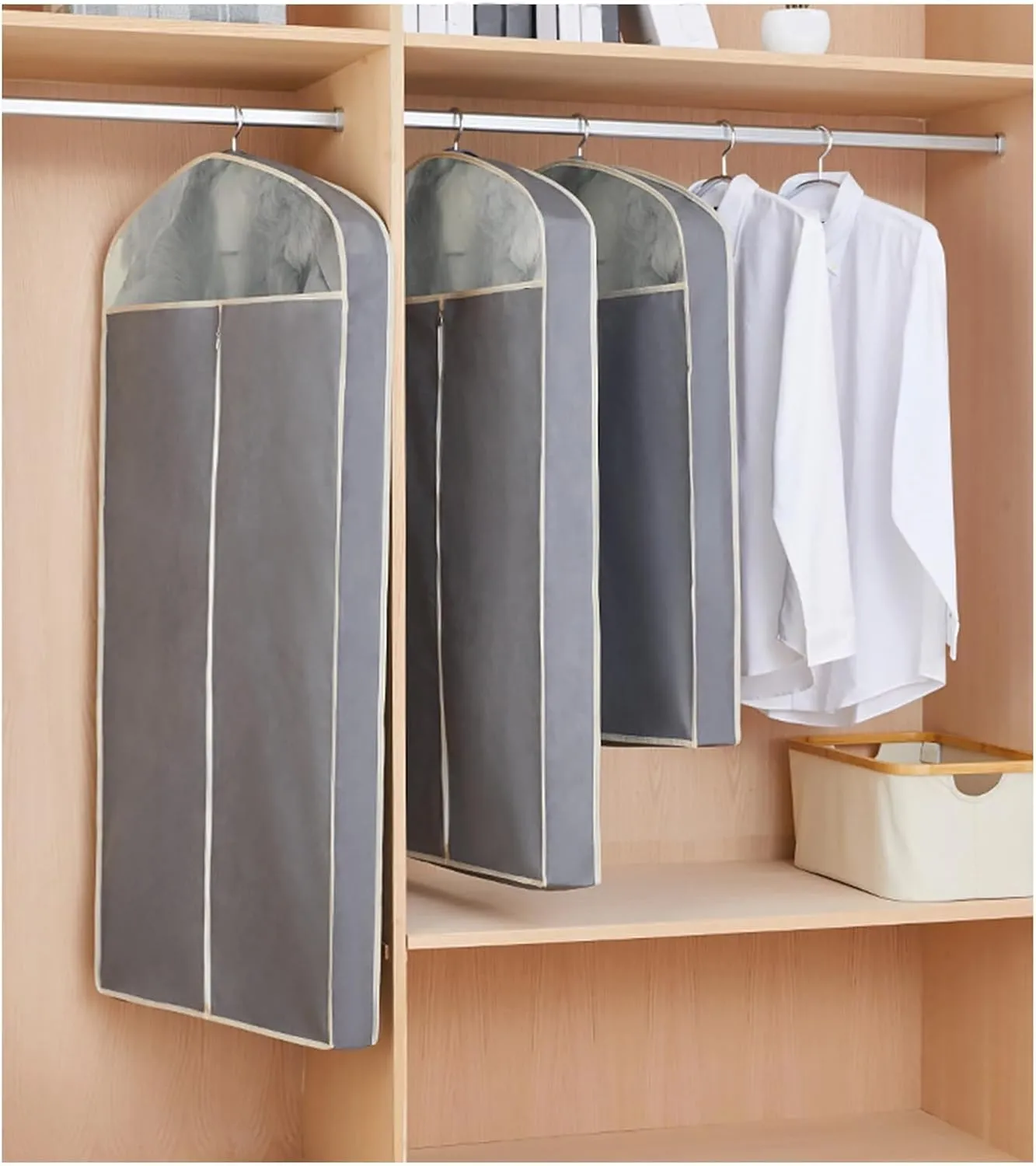 Garment Bags for Hanging Clothes, Clear Window Dress Bag, Enclosed Closet Winter Clothes Storage, Clothes Covers Protecting Dusts(Gray,60x10x110cm/24x4x43in)