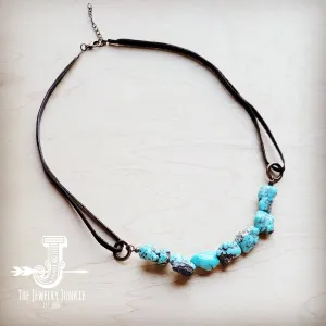 Genuine Blue Turquoise Necklace w/ Leather Cord 259i