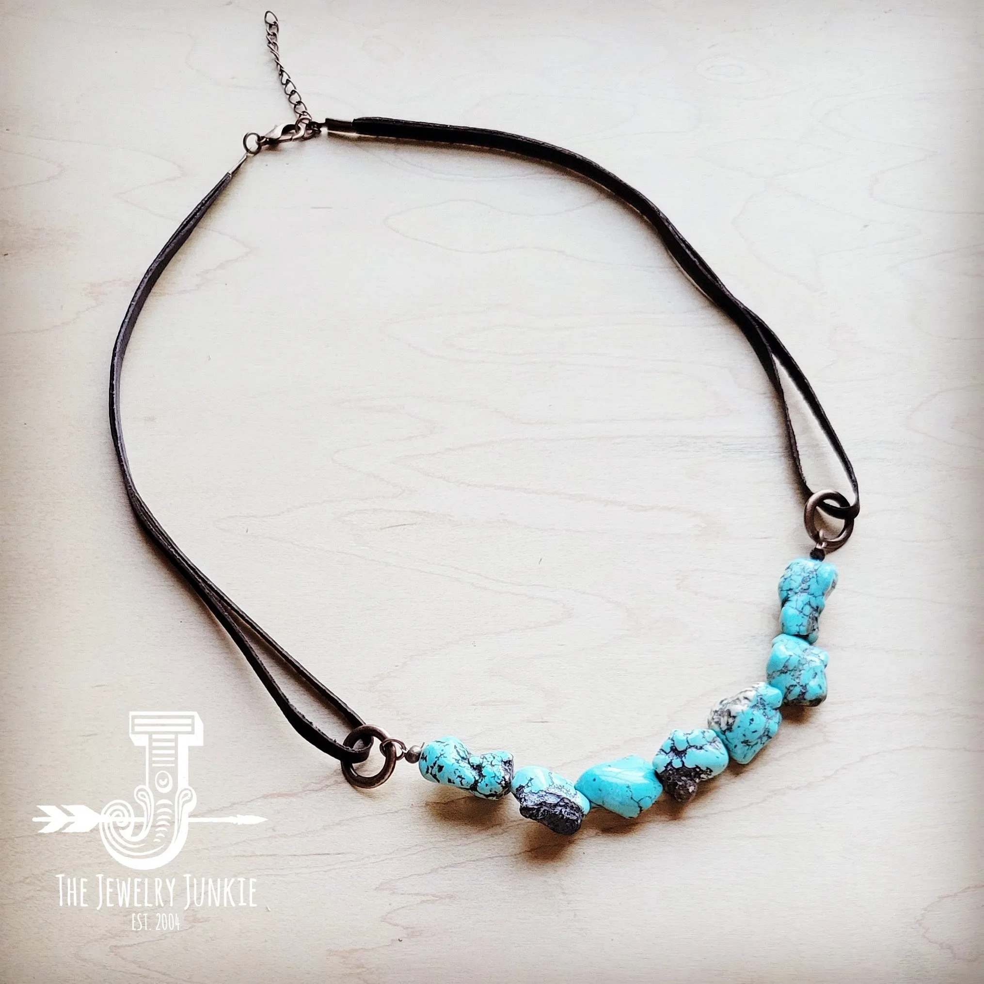 Genuine Blue Turquoise Necklace w/ Leather Cord 259i
