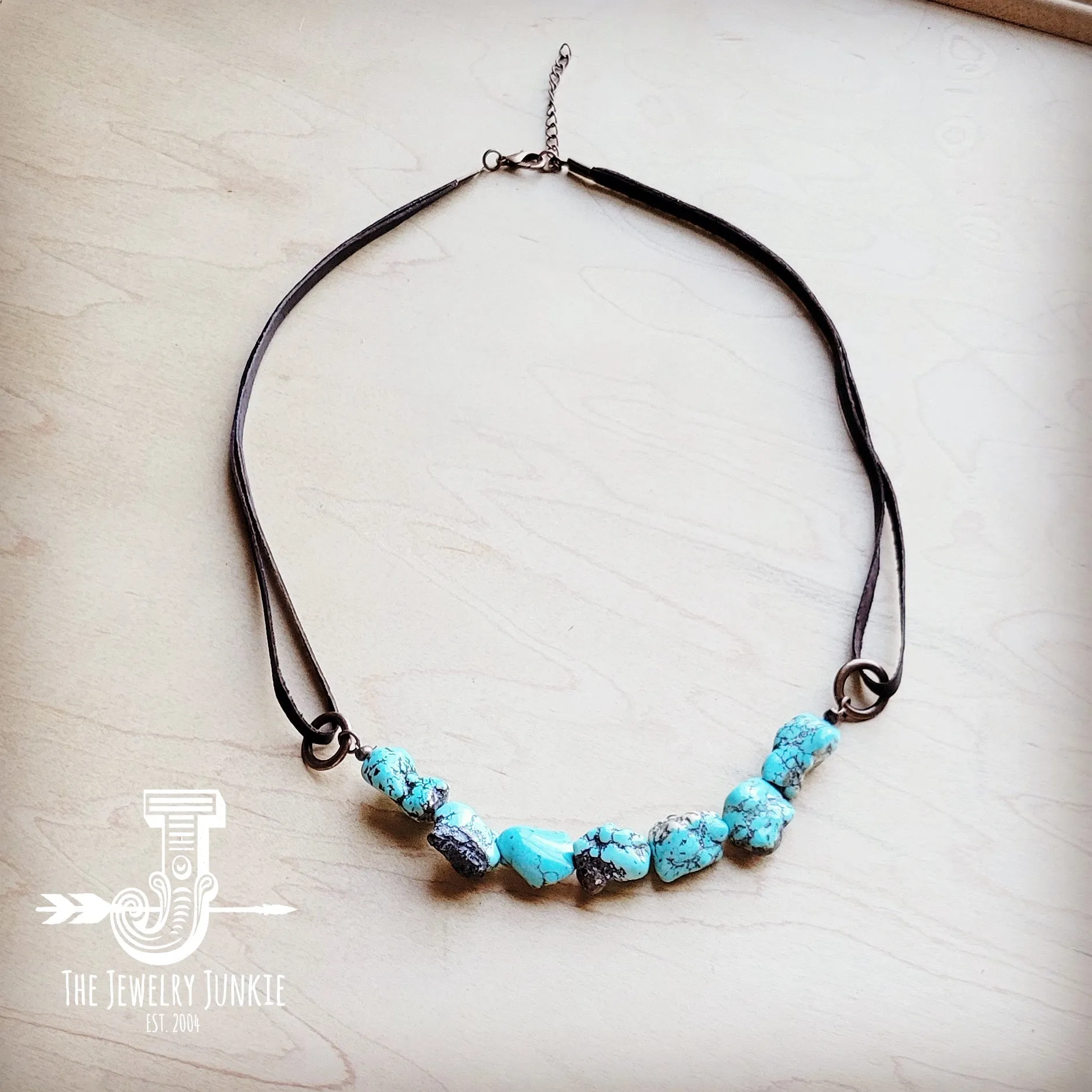 Genuine Blue Turquoise Necklace w/ Leather Cord 259i