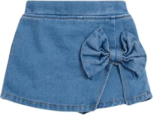 Girl's High Waist Denim Skort Bow Front Split Elastic Waist Summer Casual Jean Skirt Shorts Light Wash 7Y