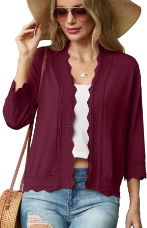 GRECERELLE Women's 2025 3/4 Sleeve Light Weight Summer Knit Loose Casual Cropped Cardigan Shrugs Sweater