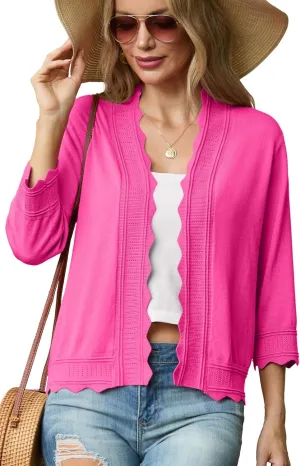 GRECERELLE Women's 2025 3/4 Sleeve Light Weight Summer Knit Loose Casual Cropped Cardigan Shrugs Sweater